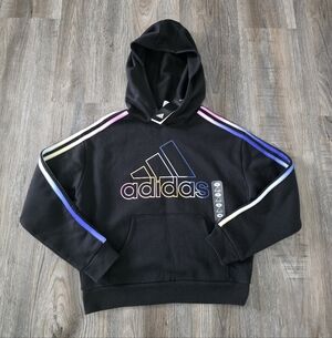 Adidas Kids Black Hoodie with Multicolor Accents Size M (10/12)